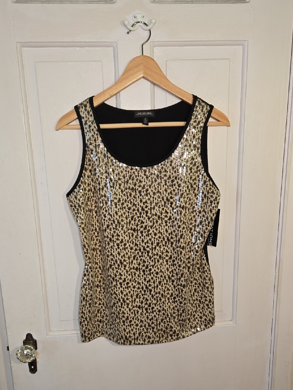 Notations Gold and Black Leopard Sequin Tank Top Size M